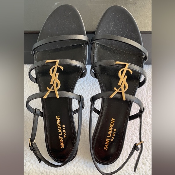 Saint Laurent Cassandra  YSL Logo Calfskin Flat Sandals - Picture 14 of 16